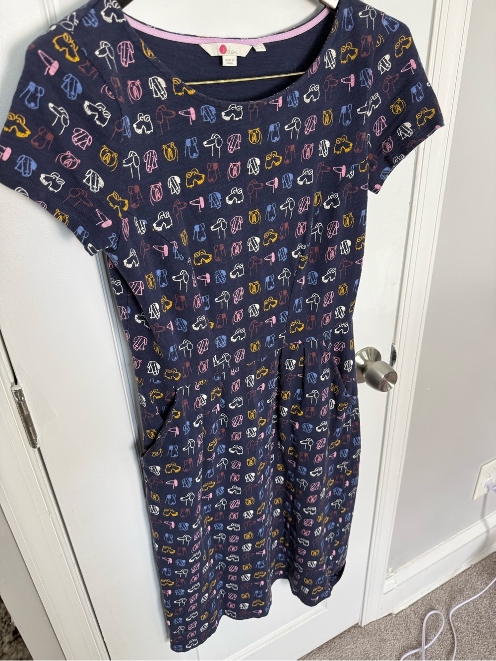 Boden Navy Short-Sleeve Dress with Multicolor Novelty Print - Picture 1 of 6